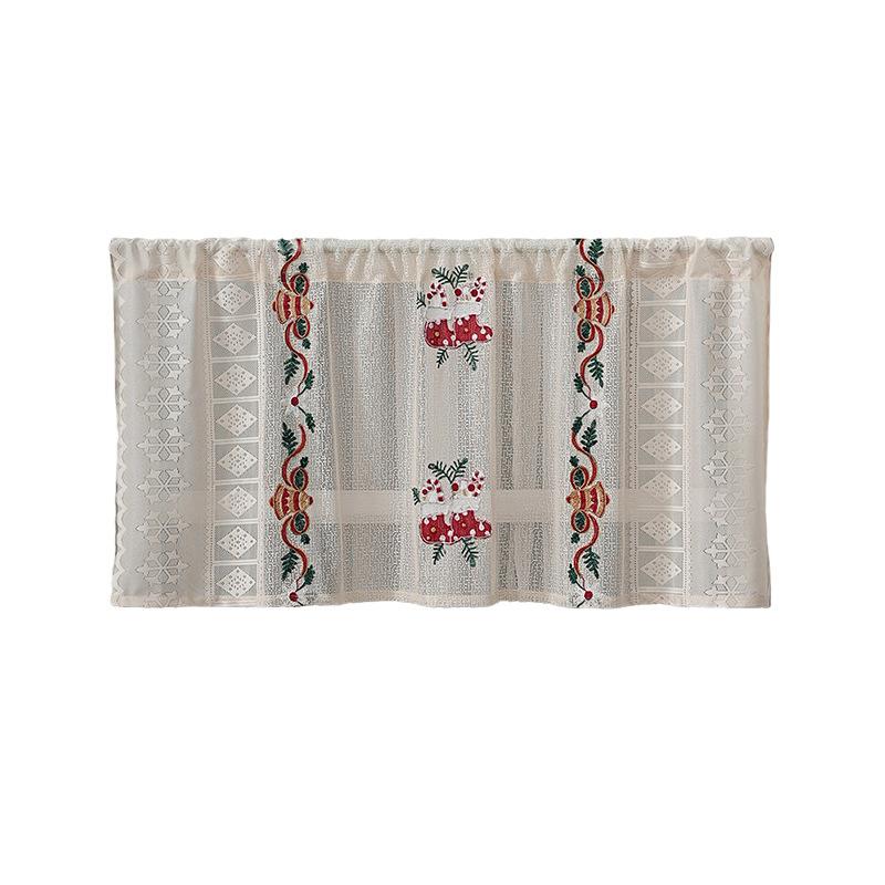 American Christmas Curtain Finished Bell Christmas Theme Embroidered Lace Door Curtain Rectangle Beautification Decorative Coffee Curtain