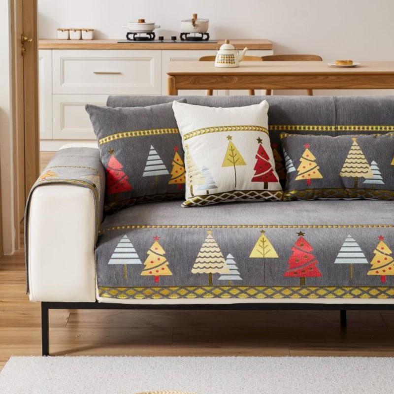 Winter Home Non-slip Christmas Tree Sofa Cushion Couch Sofa Covers Chenille Slipcover Funda Sofa Mats