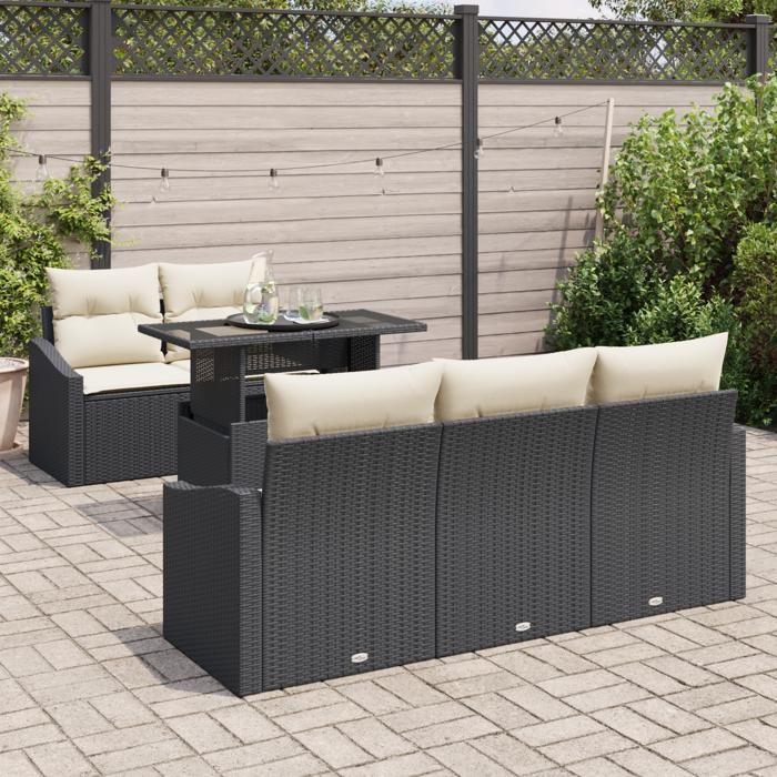 VidaXL Ensemble de canapé de jardin de 6 pièces avec coussins en rattan synthétique noir 3357650