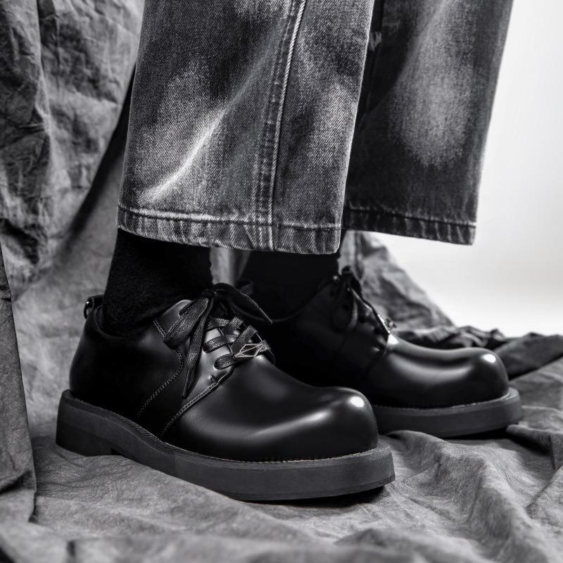 Niche leather big head derby shoes men's black round head platform small leather shoes heightening versatile commuter trendy shoes