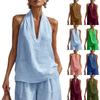 Dameslosse Pasvorm V-hals Halterhals Mouwloos Effen Kleur Katoen Linnen Tanktop Zomer Casual Blouse