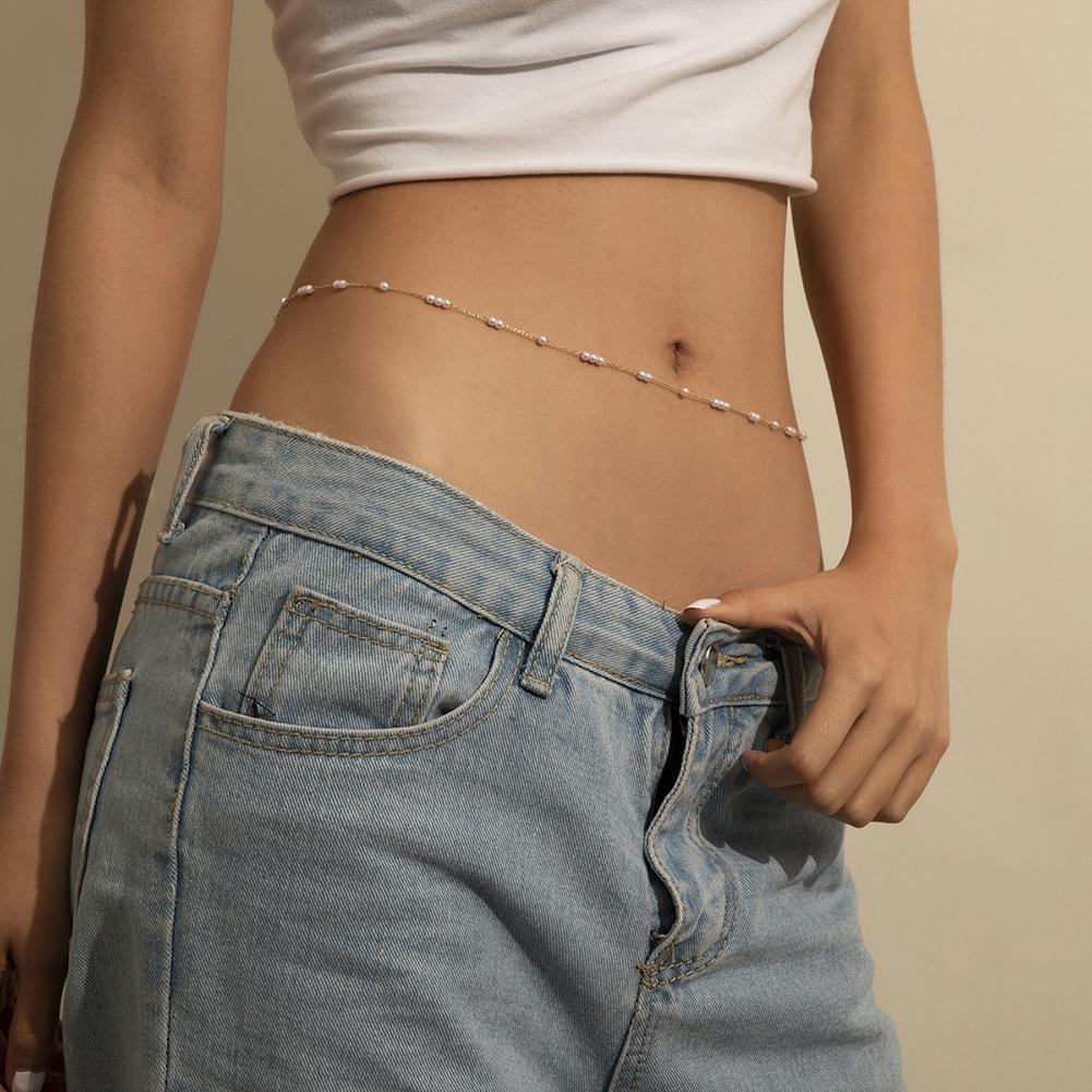 Sexy Vintage Belly Chain Thin Beads Link Body Chain Waist Chain Belt Pearls Streetwear Summer Women Fashion Body Jewelry