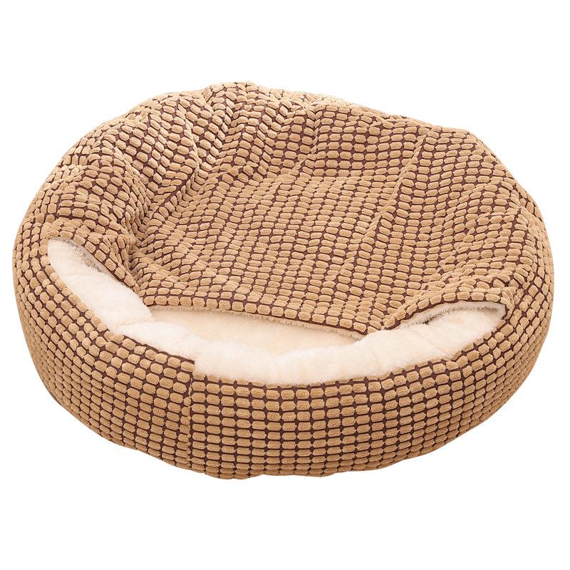 Four Seasons Semi-Enclosed Round Pet Bed for Cats and Dogs