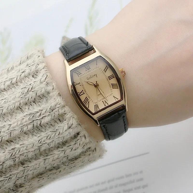 Uhr für Frauen Kleine Damen Armbanduhren Braun Retro Vintage Leder Armband Uhr Schwarz Quarz Armbanduhren Reloj Mujer
