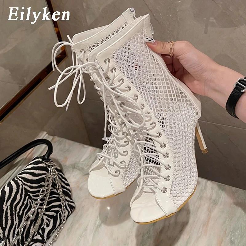 Fashion Eilyken Fashion Design Mesh High Heel Women Boots Sandals Sexy Peep Toe T-tied Stripper Pole Dancing Stiletto Shoes