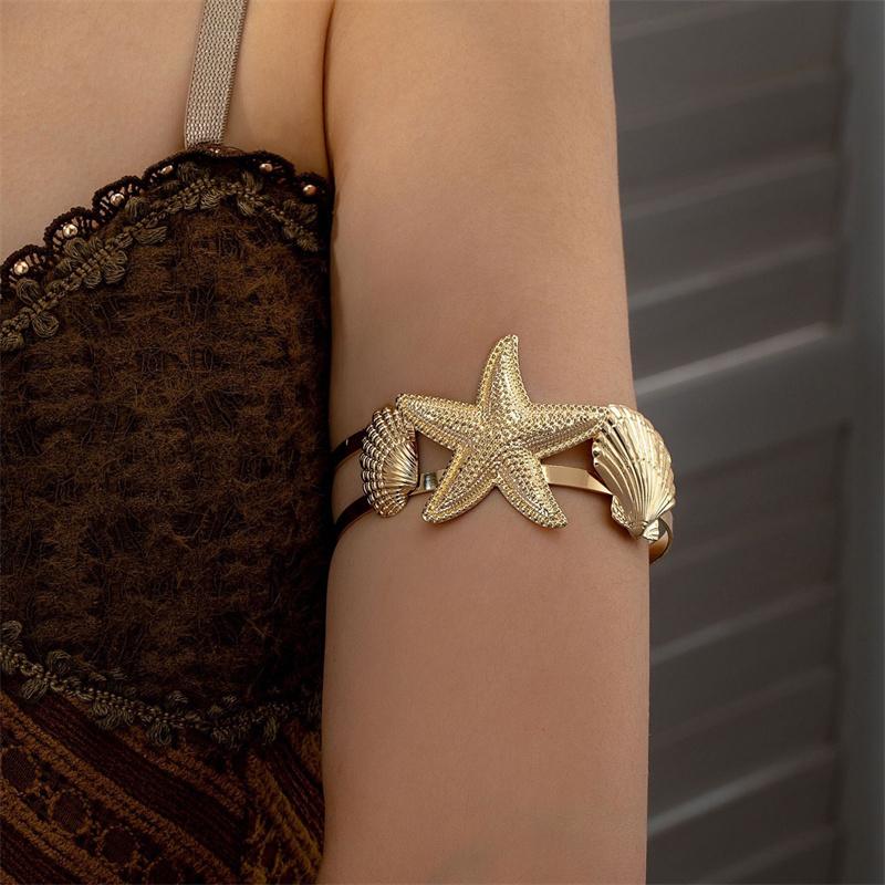 

Gold Color Starfish Shell Upper Arm Cuff Bracelet for Women Adjustable Boho Seashell Armlet Bangle Beach Summer Vacation Jewelry