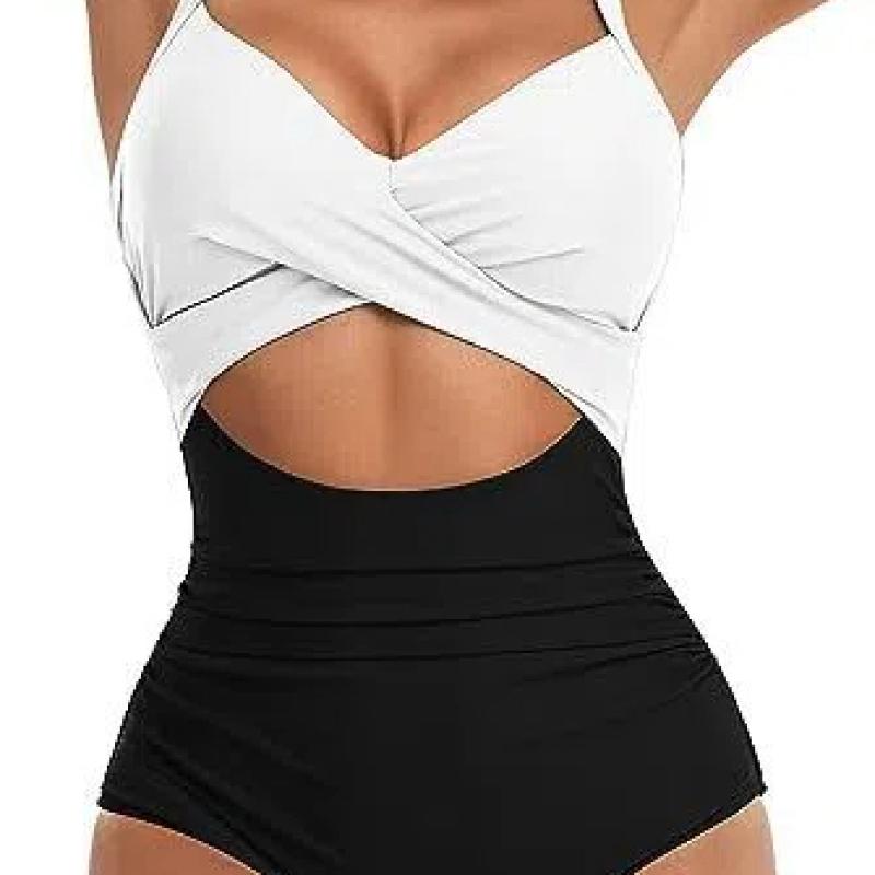 Neuer einteiliger Badeanzug mit festen Cups, ausgeschnitten, Damen, hochtailliert, Slim Fit Bikini, Bauchkontrolle, Badeanzüge, sexy ausgeschnittene Bademode