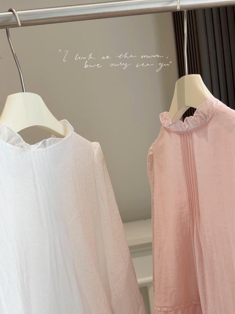 2026 Spring/Summer Women's French V-Neck Ruffle Tie-Up Loose Lantern Sleeve Shirt