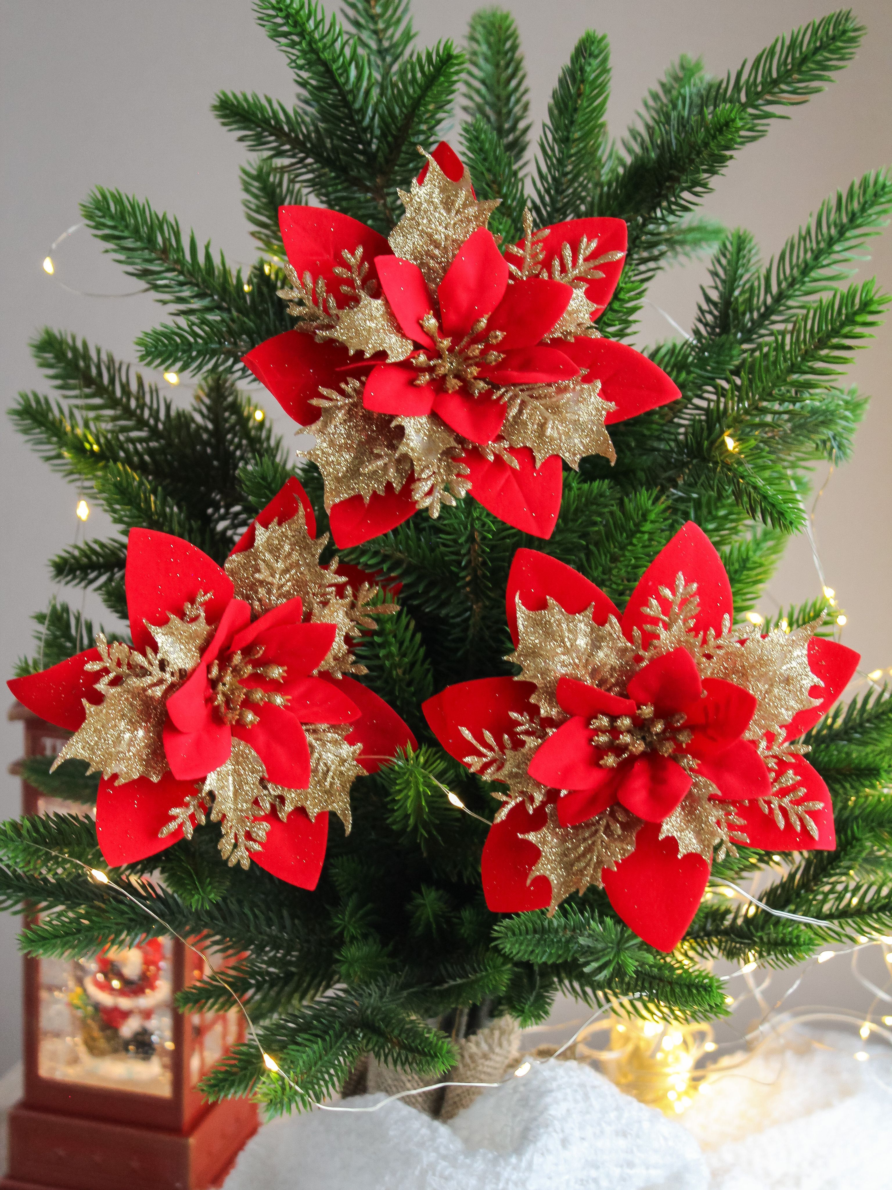 Christmas Three-Tier Christmas Flower Artificial Flower Gold Flower Christmas Tree Wreath Decoration One Size красный