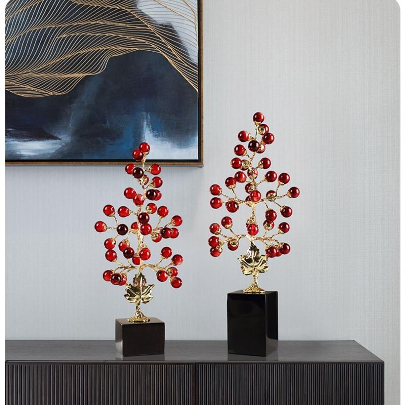 Crystal Sculpture Colored Grape Vine Metal Handicraft Artificial Plant Sculpture Metal Figurine Home Decoration Accessories