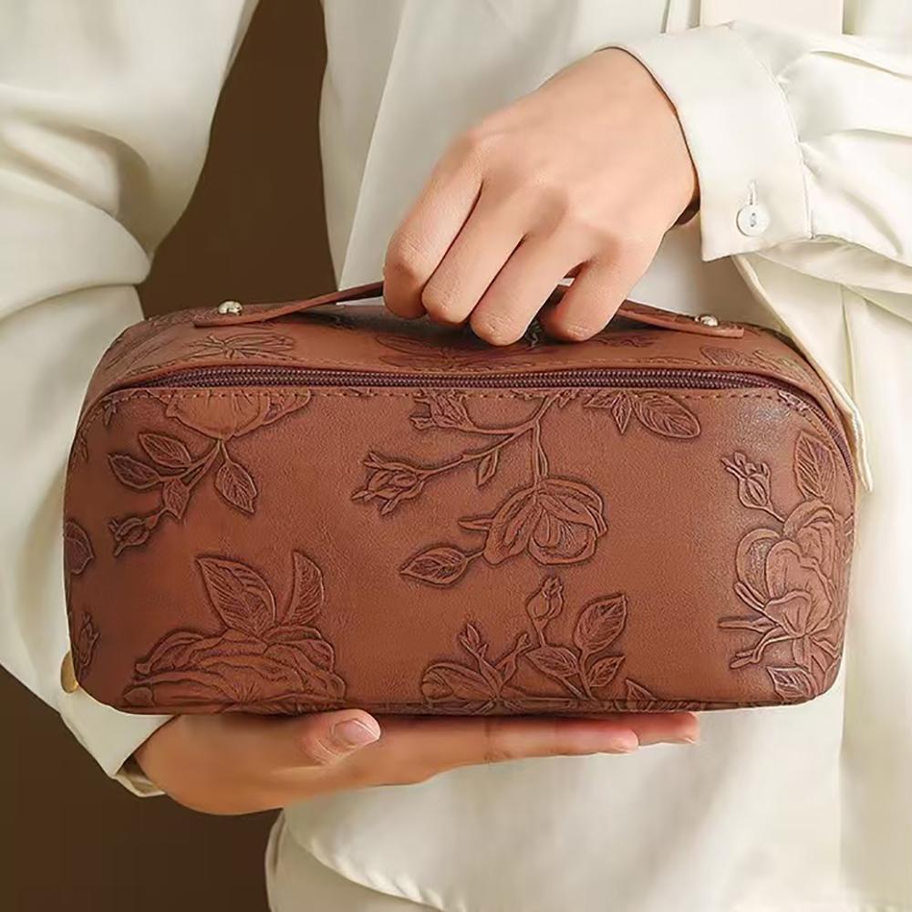 Women Vintage Flower Cosmetic Bag Fashion Portable Waterproof Makeup Orgainzer Pouch Washbag Large Capacity Travel Zipper Bags