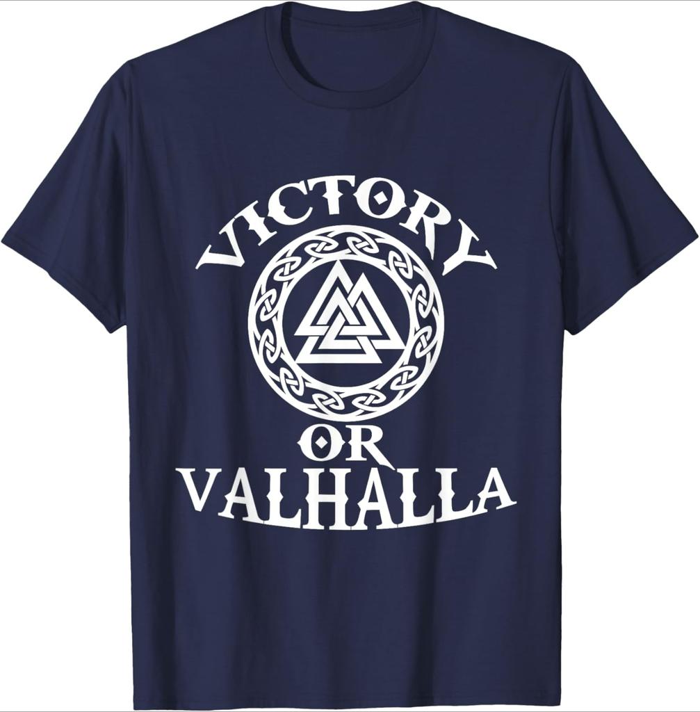 Victory Or Valhalla Nordic warriors pattern design 100 cotton summer Oneck short sleeve casual printed mens Tshirt
