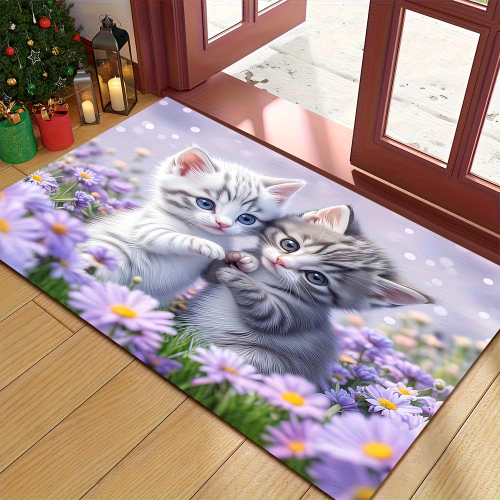 1Pcs Anti Fatigue Kitchen Rugs,  Purple Flower Print Waterproof Non-Slip Thick Cushioned Kitchen Mat Heavy Duty Comfort Standing Mat for Kitchen