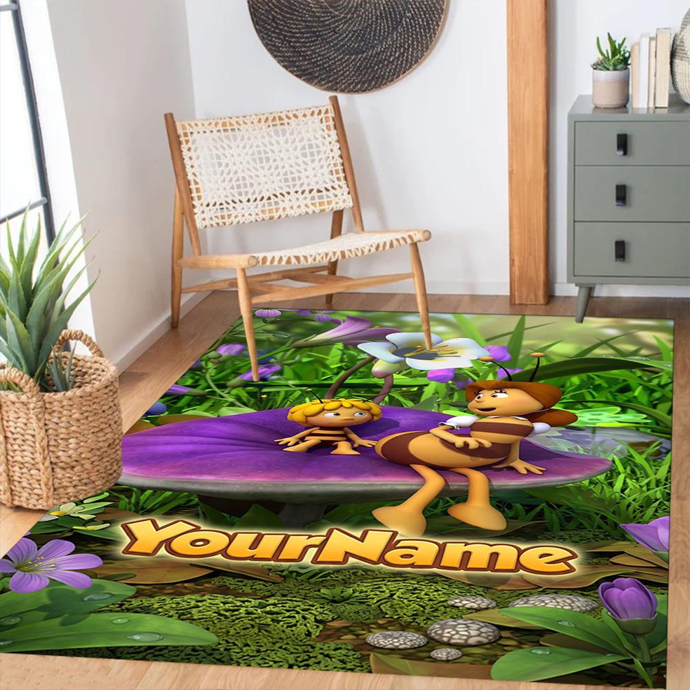Biene Maja Customized Name Floor Rug Office Rug Perfect for Foyer Hallway Balcony Kitchen Anti-slip Rug Decorate Offices Spiritual Gift