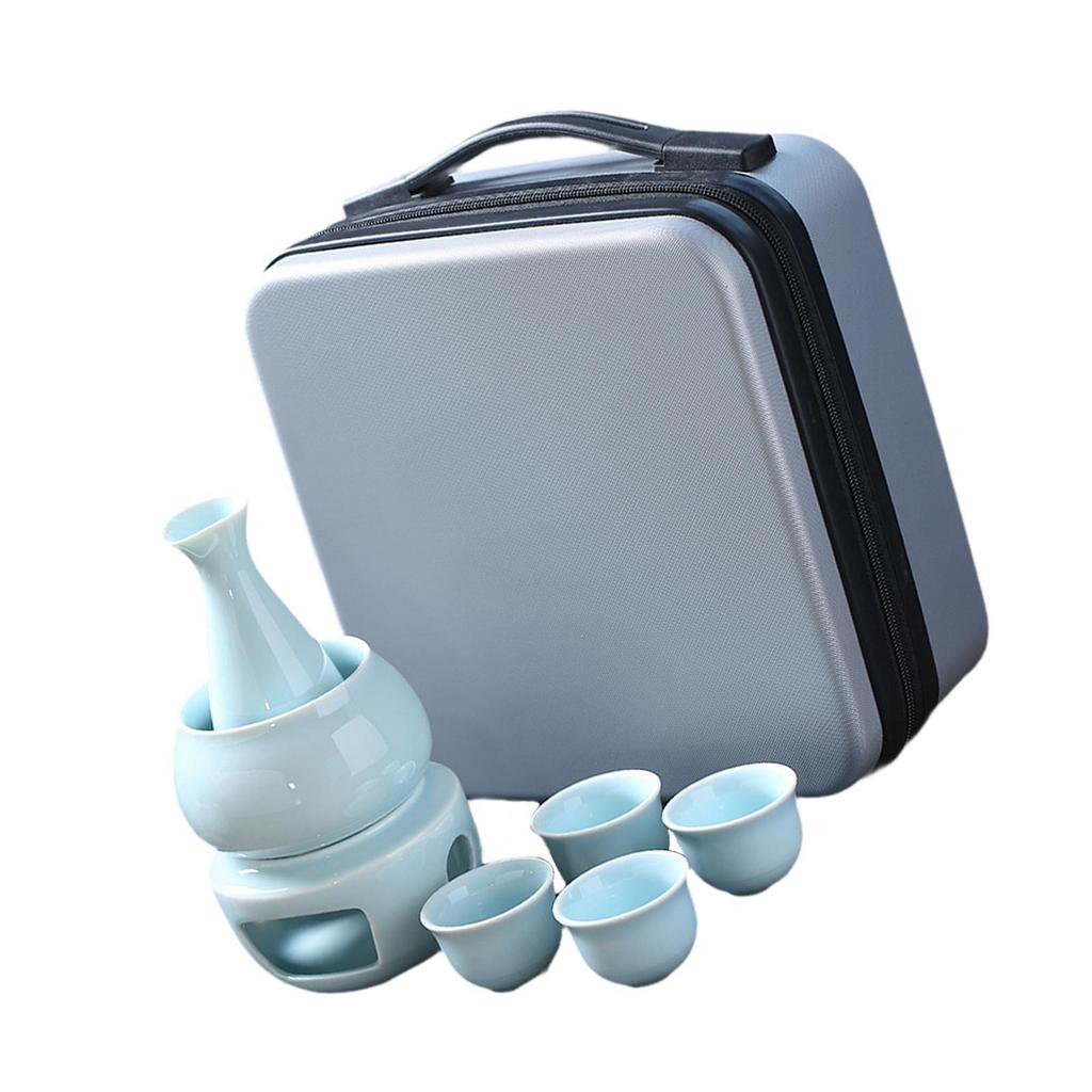 Ceramic Sake Set Cups with Warmer Warming Bowl Creative with Travel Bag Sake Bottle 4 Cups Wine Decanter Ceramic Drinkware