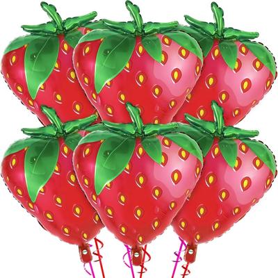 6Pcs Strawberry Series Balloon Set Strawberry Shaped Aluminum Film Balloons Girls Birthday Wedding Fruit Birthday Party Decor