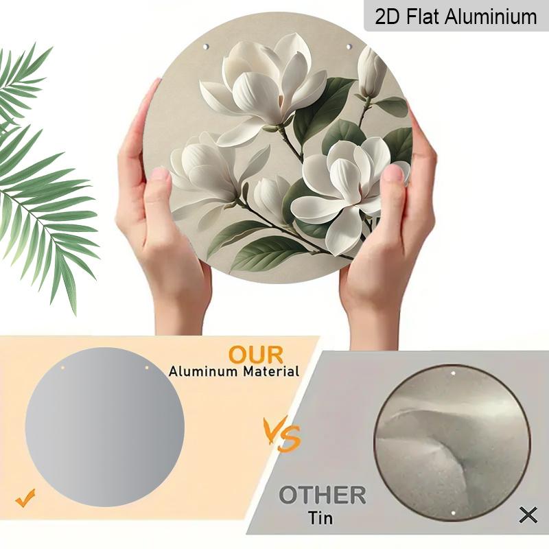 2D Flat 1pc, 8x8 in, Round Printed Aluminum Metal Signage, Magnolia Theme Decoration, Suitable for Door Decoration, Wall Decoration, Home, Room