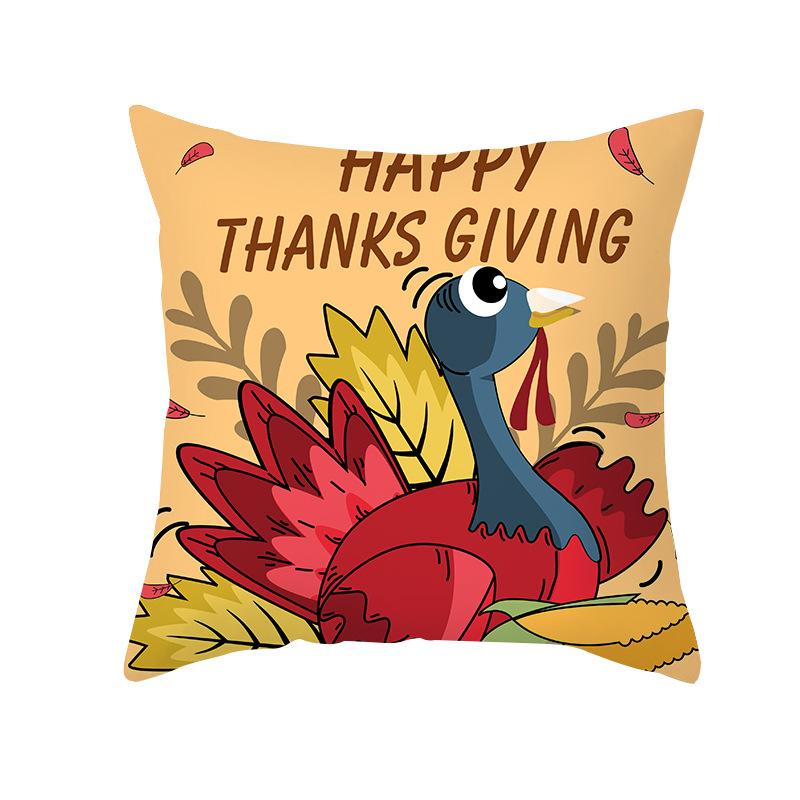 Autumn Harvest Thanksgiving Cushion Cover New Arrival Turkey Pumpkin Peach Skin Printed Cushion