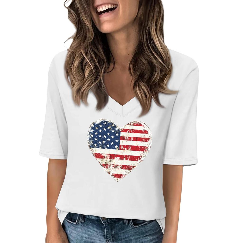 Women's V Neck T Shirts Half Sleeve Tops Printed Casual Summer Tees T Shirt Blouse