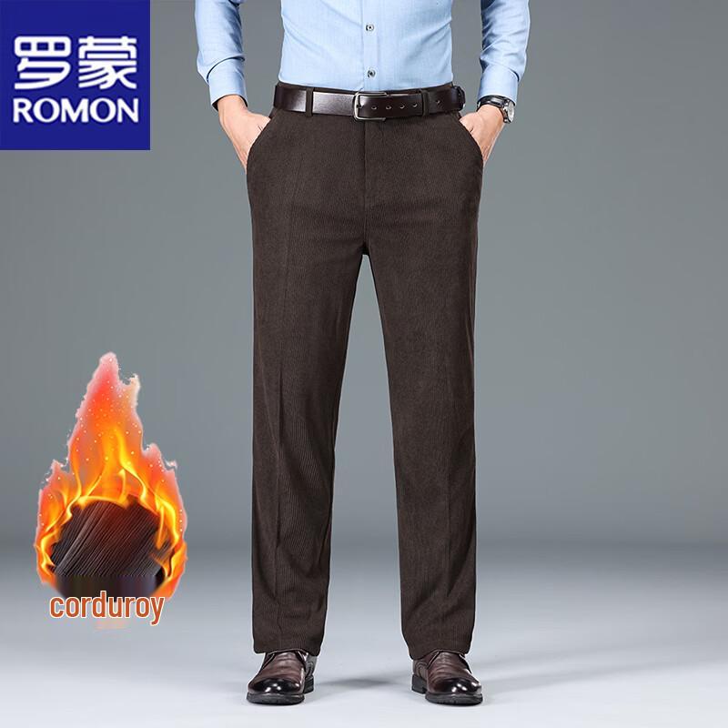 ROMON Men's Fleece-Lined Corduroy Relaxed Straight-Leg Casual Pants