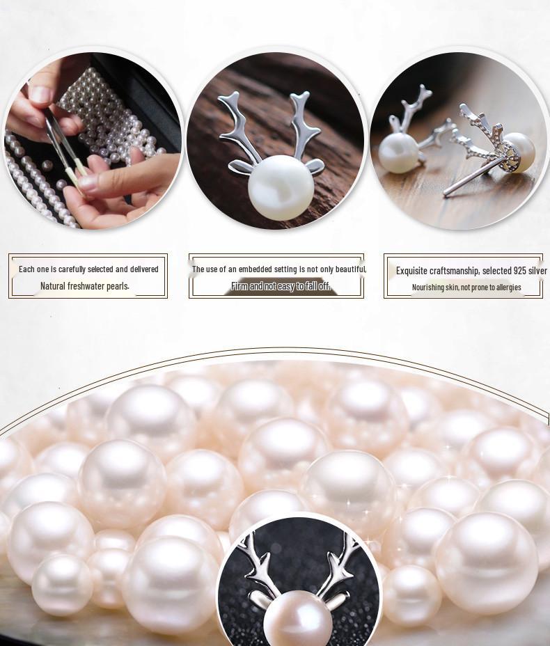 S925 Sterling Silver Pearl Reindeer Antler Stud Earrings – Temperamental Personality I Deer Have You Christmas Gift