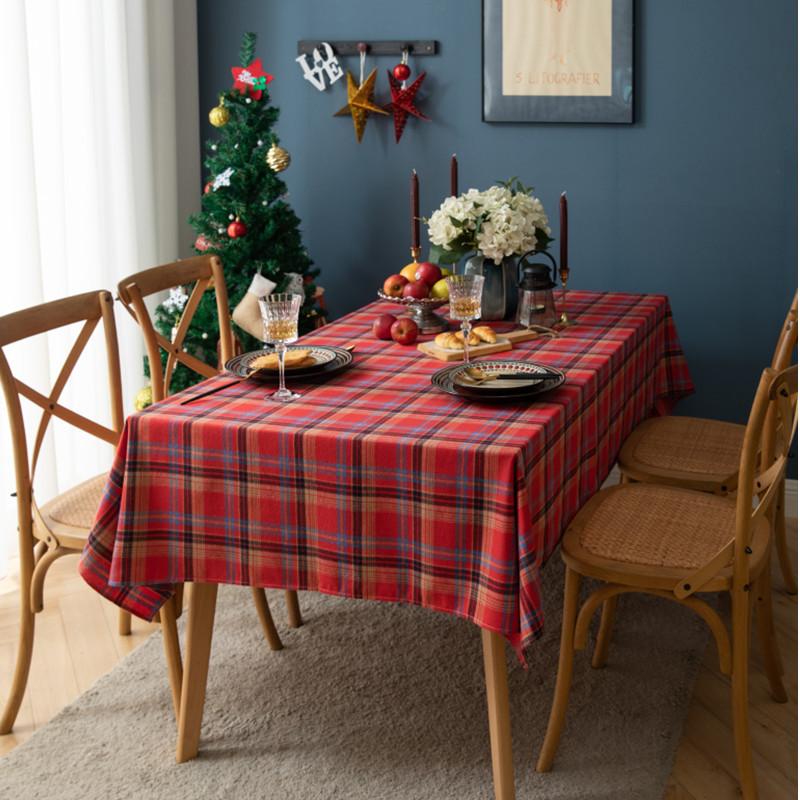 Red Green Plaid Table Cloth Cotton Christmas Party Rectangle Tablecloth Dining Table Cover For Picnic Bbq Home Decor Mantel Mesa