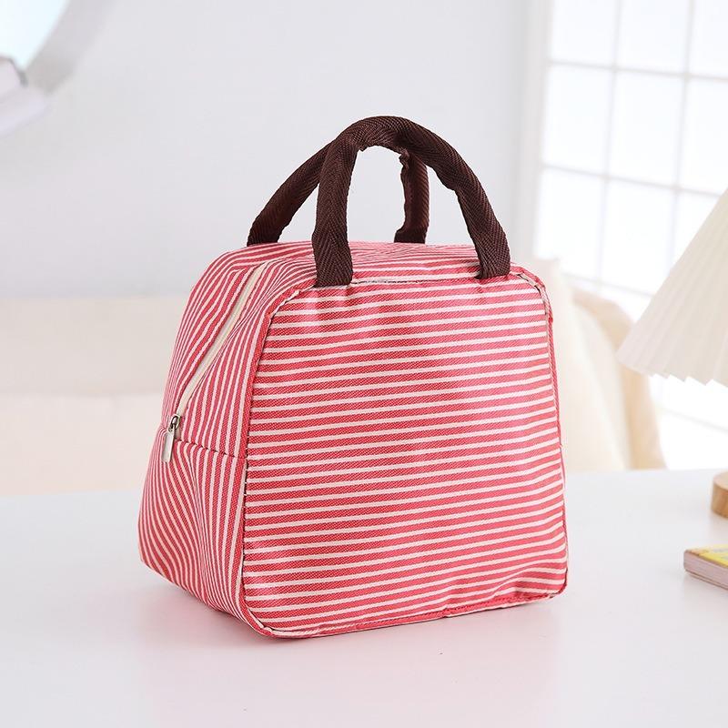Striped Simple Insulated Lunch Bag Portable Handheld Storage Cooler Tote