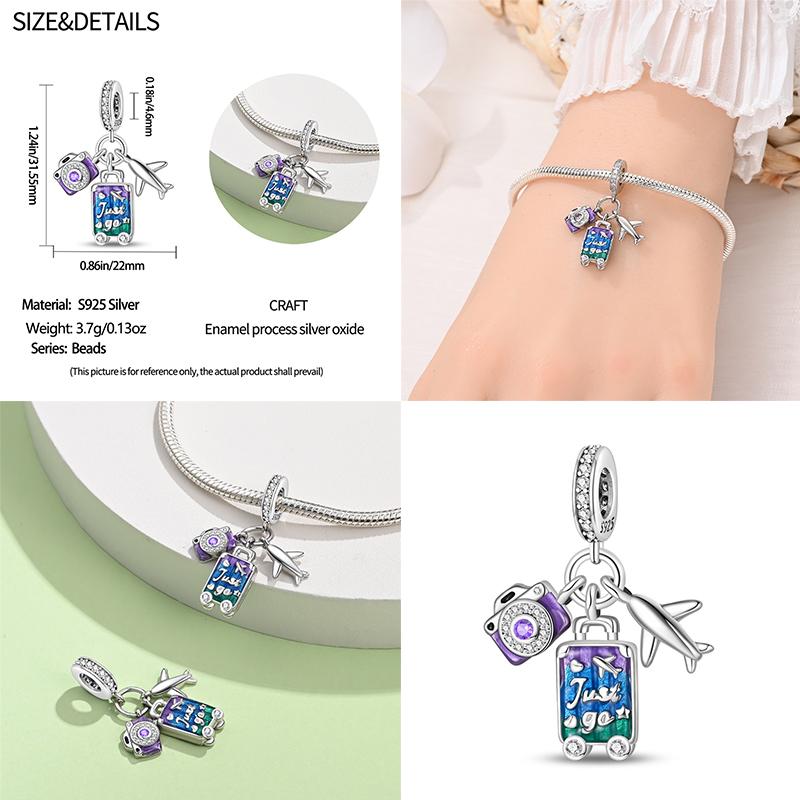 Copper Fashion Travel Airplane Luggage ThreePiece Set Charm Bead Charms Ideal For Women Authentic Bracelets Pendant Do It Yourself Jewellery