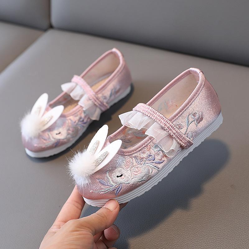 

[Спящий кролик] Детская обувь ханьфу в китайском стиле, вышитая обувь, детская текстильная обувь ручной работы, старинная обувь для танцев для девочек 34 (215) Inner Length розовый