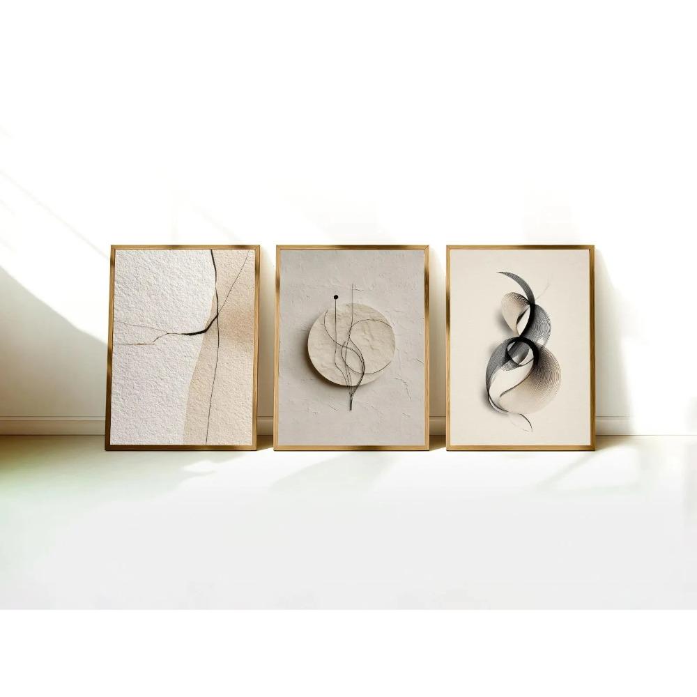 Japandi Neutral Abstract Wall Art Set, Wabi Sabi Beige & Black Line Canvas Prints, Minimalist Home Decor & Perfect Gifts