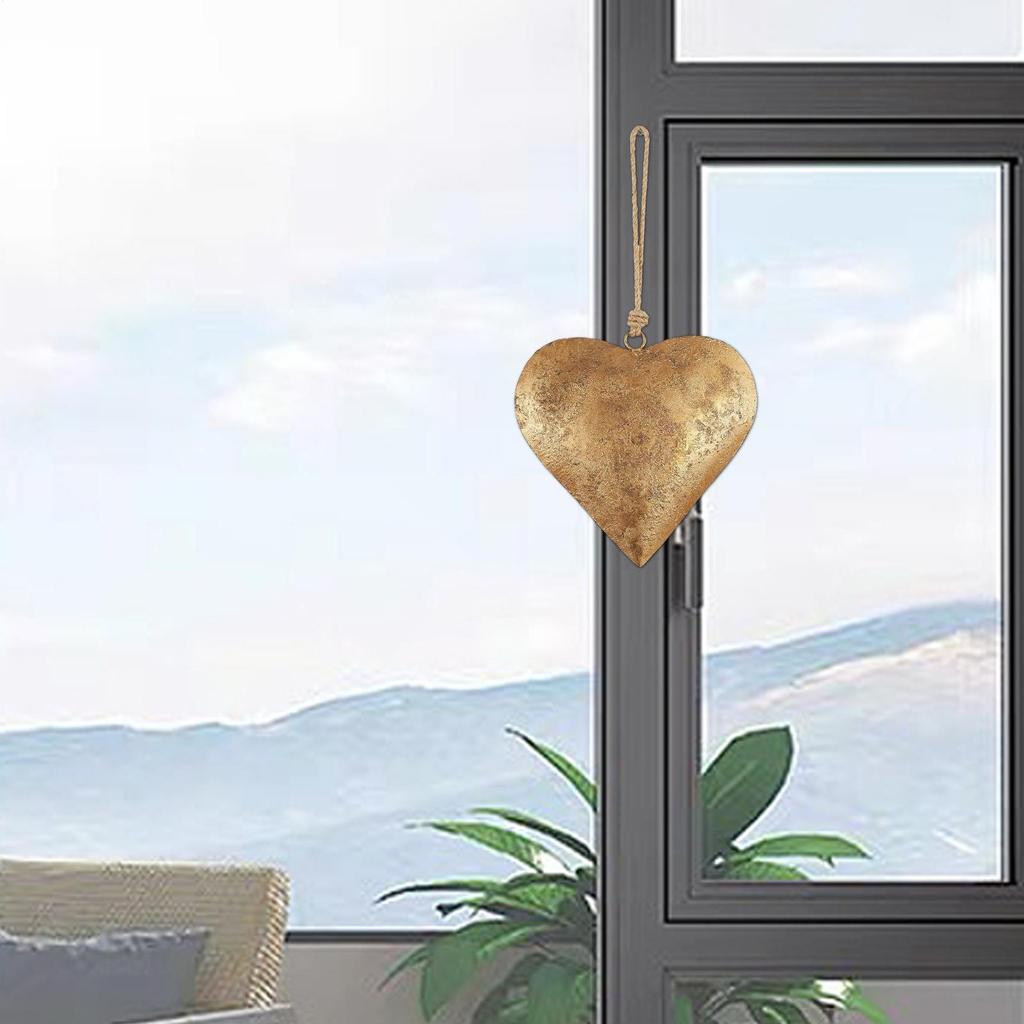 Colgantes de Pared de Corazón de Metal Acabado Dorado Antiguo Campana de Corazón Vintage Arte de Pared de Corazón de Metal con Cuerda para Colgar para Hogar Interior