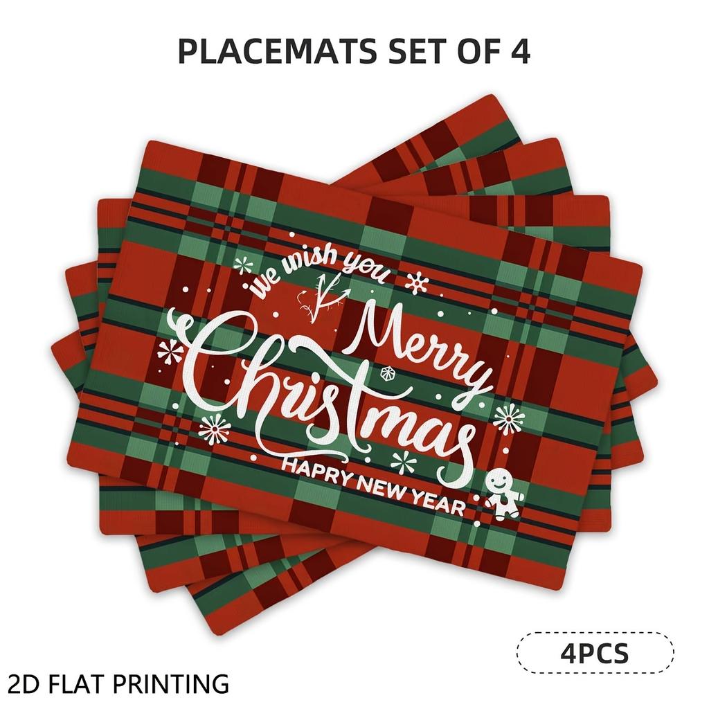 4pcs/6pcs Christmas Placemats for Dining Table, Plaid Merry Christmas Placemats Table Decor, Suitable for Restaurant Kitchen, Dinner Party And Other A