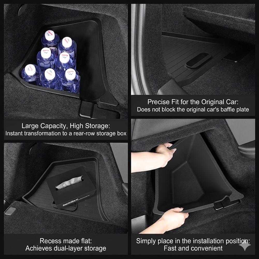 Trunk Side Storage Box Noise Absorption TPE Organizer Bins with Lids Anti Rolling 1 Pair 2026 Tesla Model Y L Long Wheelbase LWB