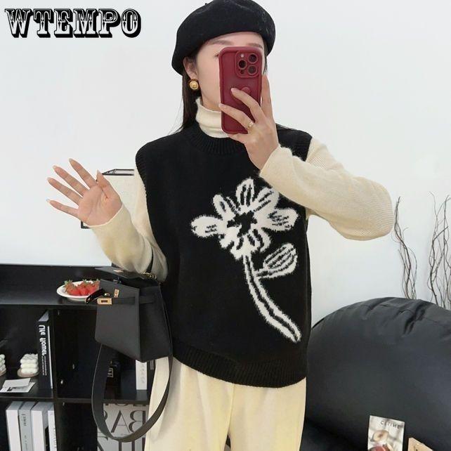 WTEMPO Jacquard Knitted Vest Spring and Autumn Sleeveless Knitted Vest Women's Vest