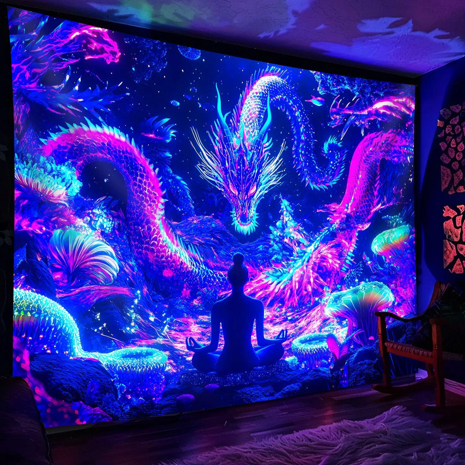 Vikama Tapestry Neon Dragon Cyber-Oriental 75x100