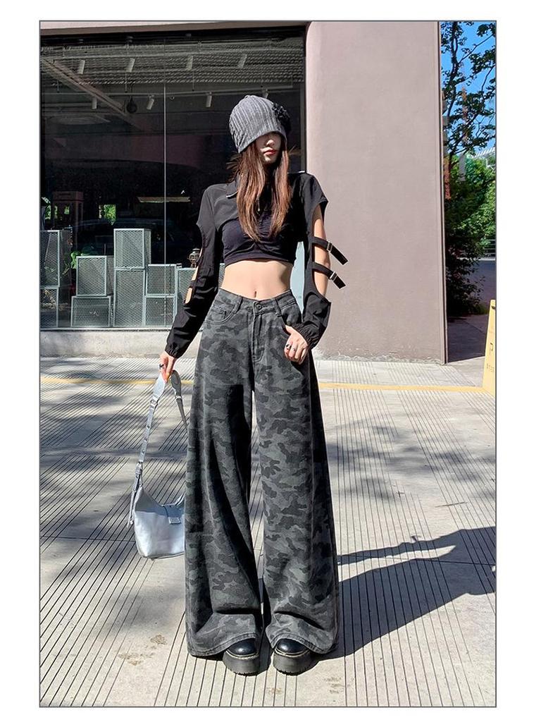 Women's High-Waisted Camouflage Wide-Leg Jeans - Autumn Fashionable Design