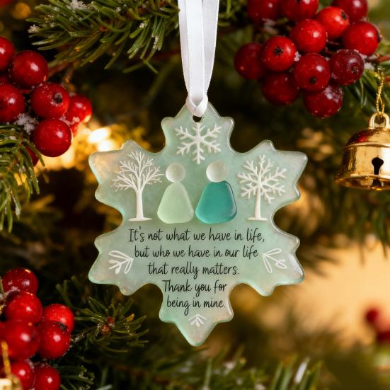 Snowflake-Shaped Sea Glass Friendship Decor Handmade Sea Glass Art Christmas Ornament Coastal Friendship Keepsake