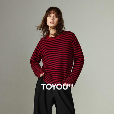 Damen Retro Colorblock Streifen Strickpullover