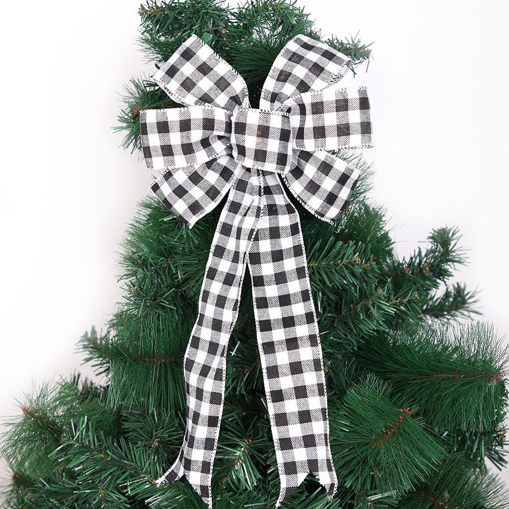 Large Christmas Unique Bow In Elegant Checkered Pattern For Seasonal Home Decor