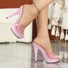 Women One Strap Heeled Slides, 13CM Thin High Heels, Sexy Open Toe Summer Fashion Party Sandals,Ladies Slip-on Mule Shoes