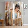 2 pieces of pure and innocent beauty model printed curtains, pole bag home decoration, room decoration
