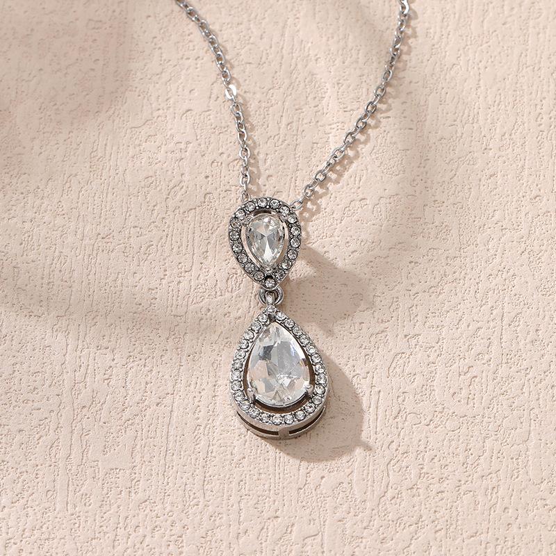 Water drop type diamond-encrusted chain necklace, high-end versatile women's necklace