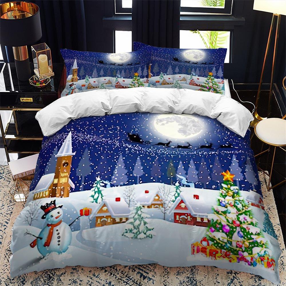 Christmas Polywster Duvet Cover Set King Queen Size Winter Red Santa Claus Gift Merry Christmas For Boys Girls Teens Bedding Set