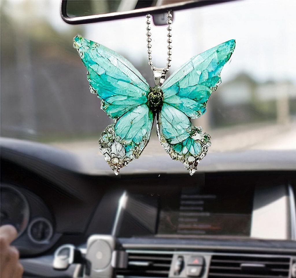Light Green Asymmetric Butterfly Car Pendant Car Rearview Mirror Pendant Holiday Decoration Gift Couple Gift Fashion Keychain
