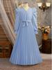 Girls' Retro Elegant Lantern Sleeve Dress with Pleated Skirt and Decorative Belt