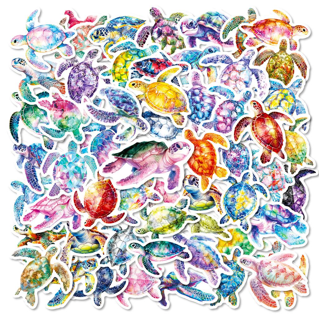 56 Colorful Ocean Turtle Stickers, Watercolor Style Hand Account Decorative Stickers Waterproof Diy Notebook Decorative Stickers