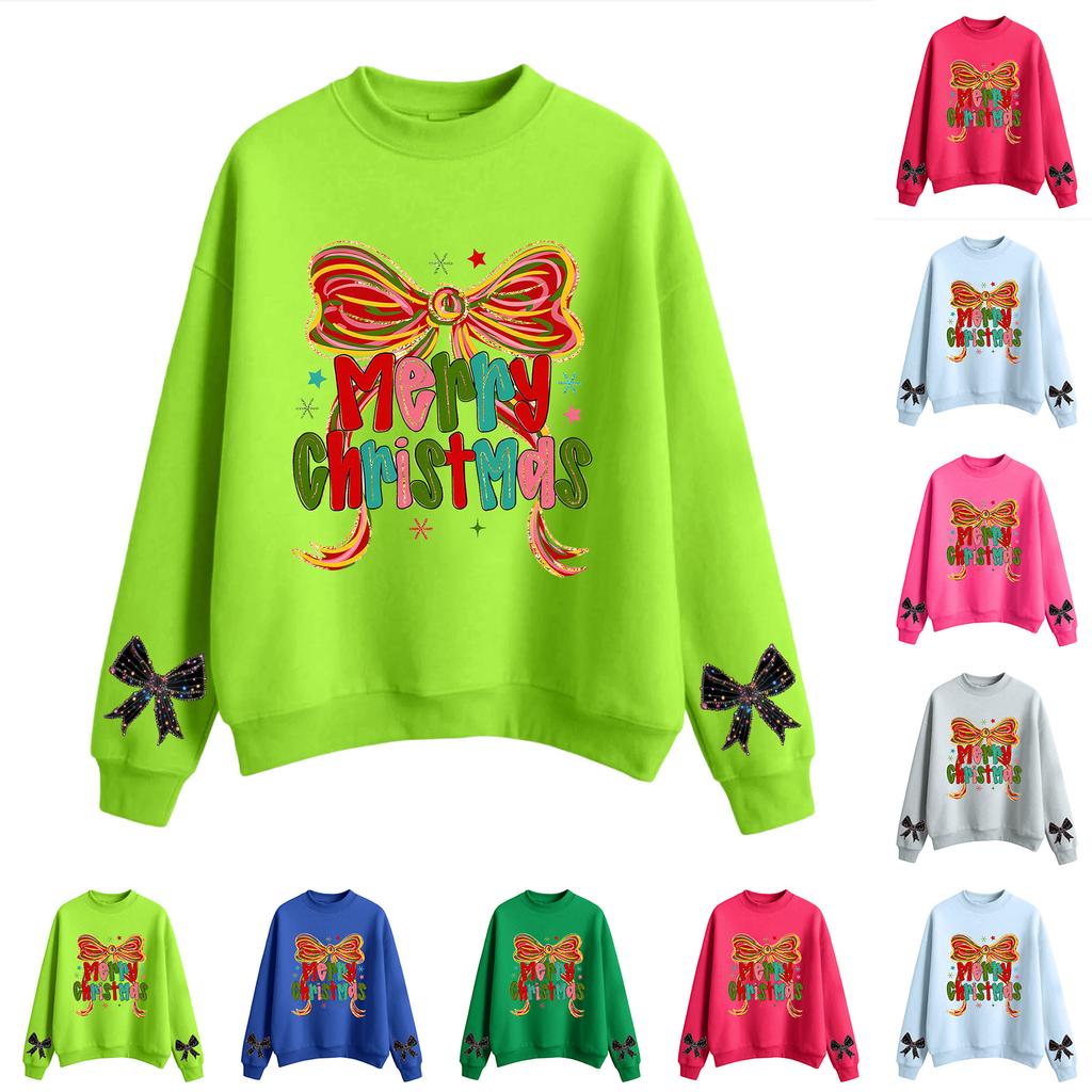 Women's Fashion Casual Round Neck Long Sleeve Christmas Printed Sweatshirt
