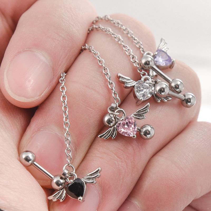 2 In 1 Angel Heart Wing Earrings Pendant Tassel One-piece Earring Helix Double Piercing Earring Chain Cartilage Dangle Earrings