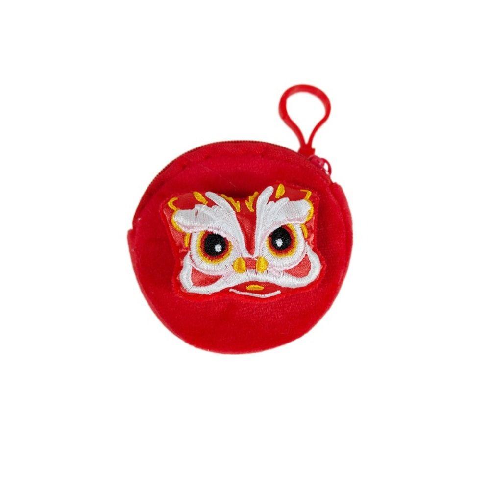 Fish Dragon Lion Plush Coin Purse Red Color Cartoon Lion Storage Bag Shopping