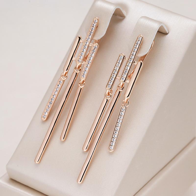 Luxury Long Tassel Dangle Earrings For Women Fashion Unique  Rose Gold Color Natural Zircon Party Fine Daily Jewelry